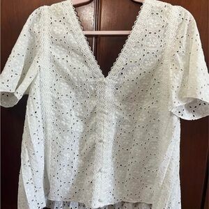 Sezane White Eyelet Blouse